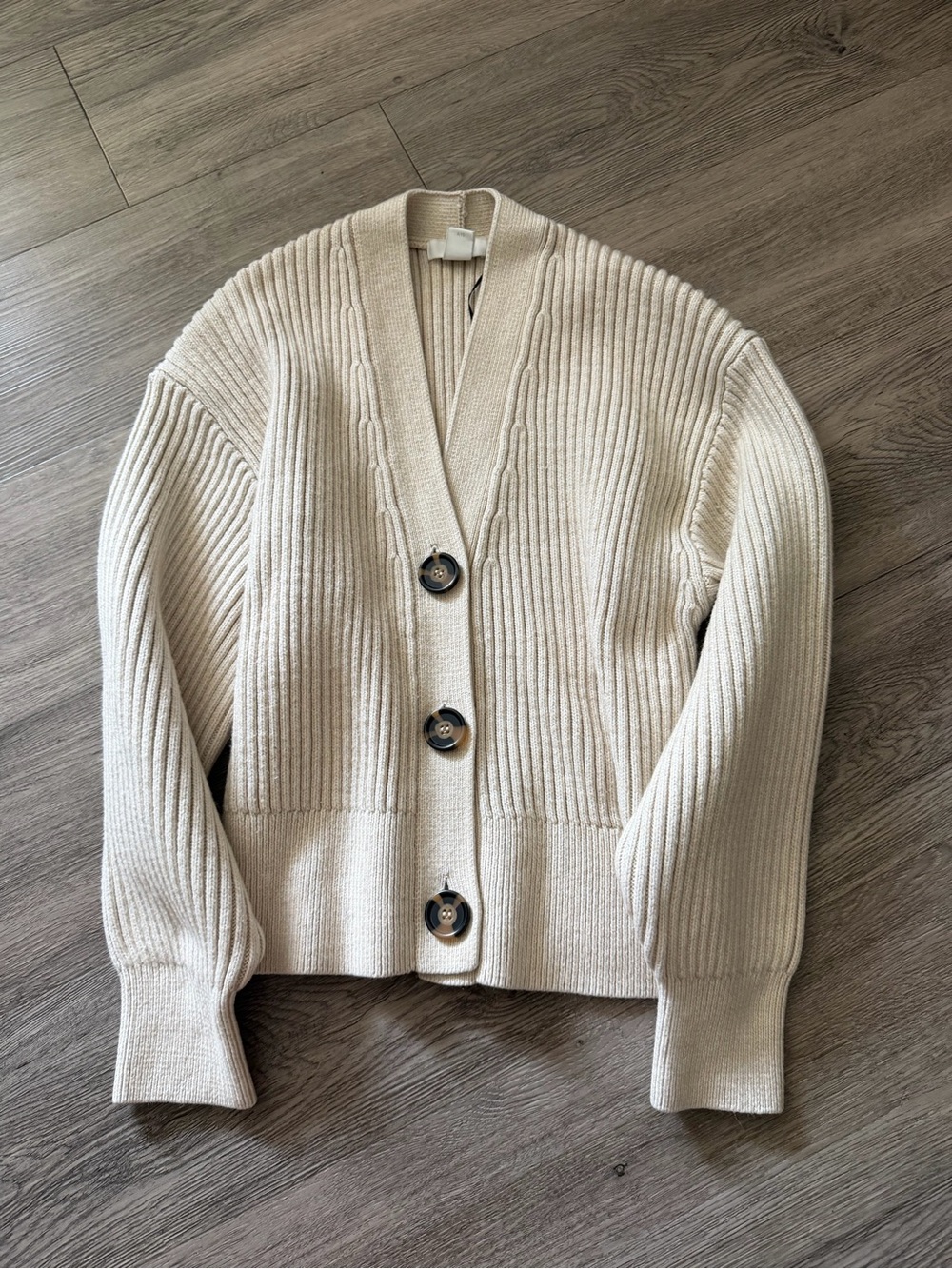 H&M Cream Ribbed Button-Front Cardigan